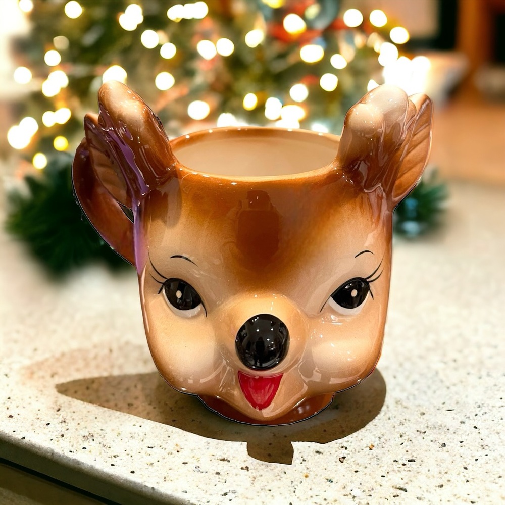 Pottery Barn  Cheeky Reindeer Earthenware Mug 12 FL Oz Retro Style